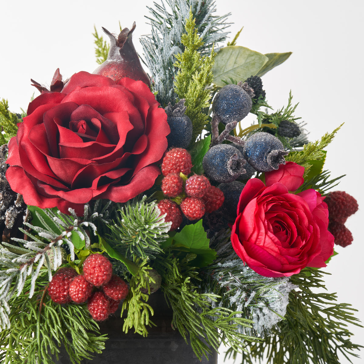 Winter Red Rose, Snowy Lamb's Ear & Holiday Berry Faux Floral Christma –  Darby Creek Trading