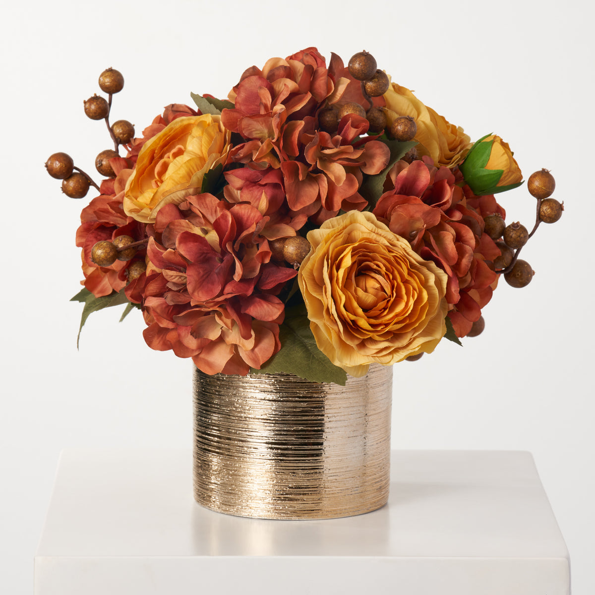 Golden Hour - Rust Peony, Gold Ranunculus & Birch Leaf Fall 
