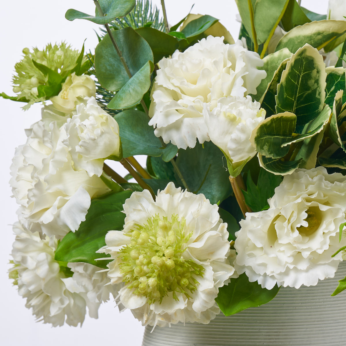 Real Touch Green & White Scabiosa, Lisianthus, Thistle Everyday