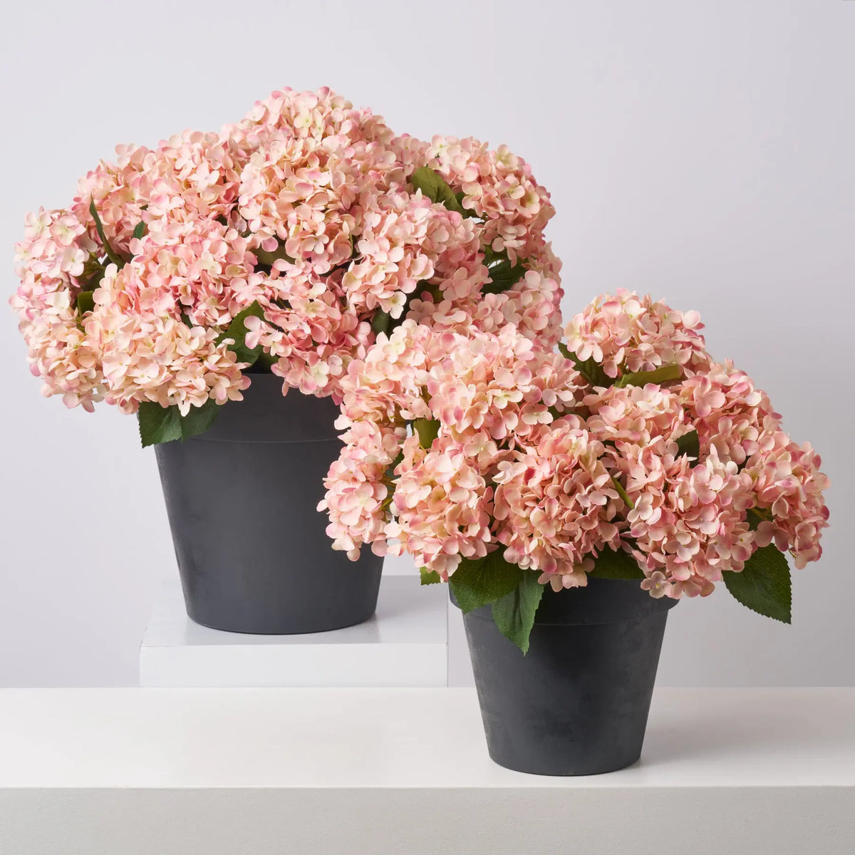 artificial potted hydrangea plant Soft Pink Faux Hydrangea Bush Spring Summer Urn Filler