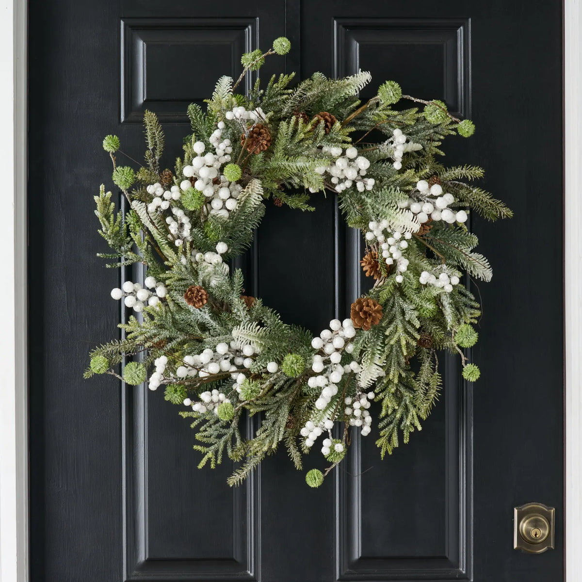 White Sugar Berry, Pinecone & Winter Greenery Christmas Front Door