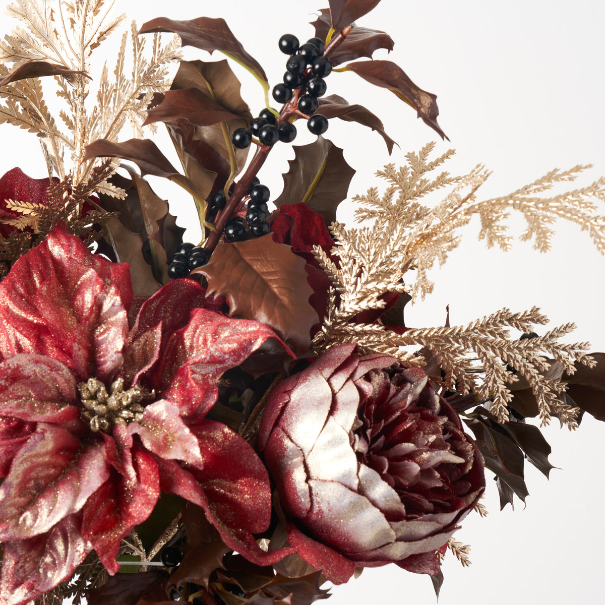 Burgundy & Gold Sparkle Faux Floral Blooming Christmas Poinsettia Spra –  Darby Creek Trading