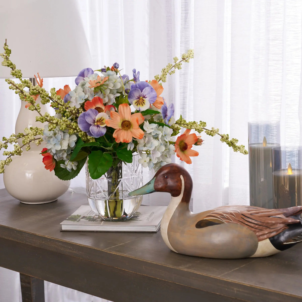 Spring Awakening - Light Blue Hydrangea, Orange Cosmos, Lavender