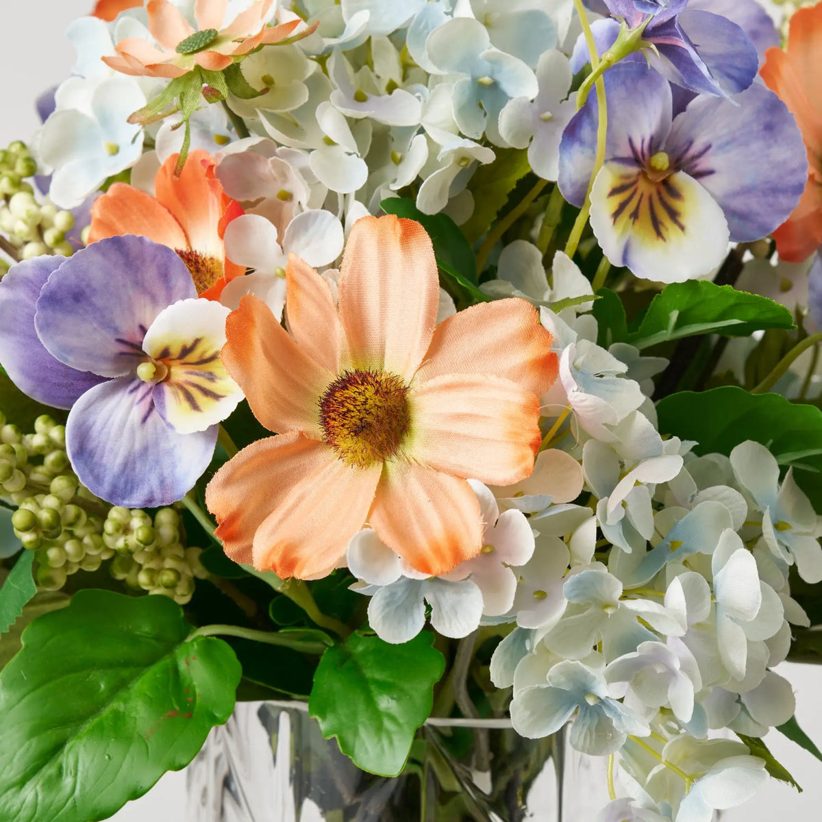 Spring Awakening - Light Blue Hydrangea, Orange Cosmos, Lavender