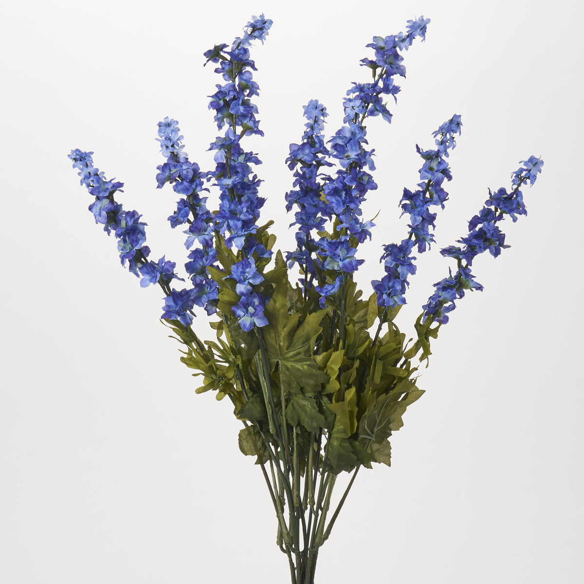 Indigo Blue Silk Larkspur Bush Large Bloom & Foliage Stem Bouquet