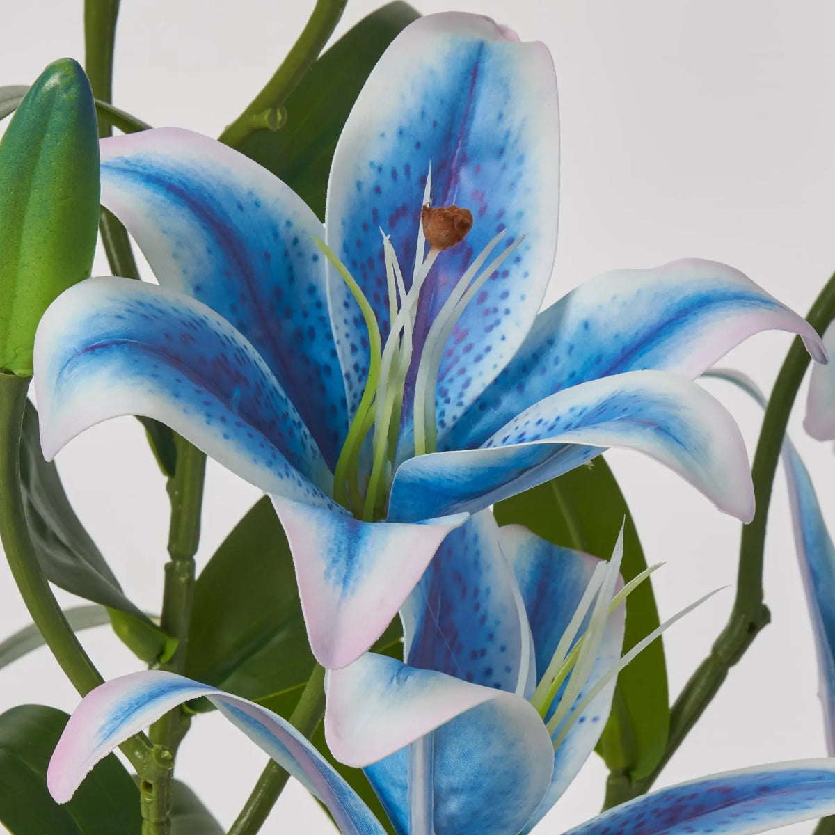 Royal Blue Silk Tiger Lily Bloom & Bud Faux Floral Stem Bouquet