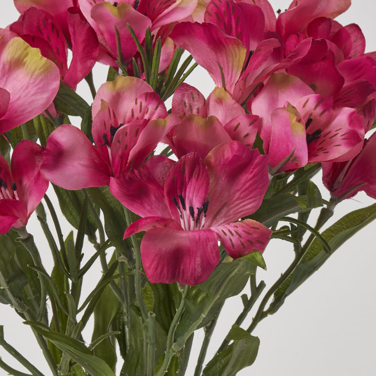 Cerise Pink Silk Alstroemeria Blooms Faux Floral Bush Spray - 15