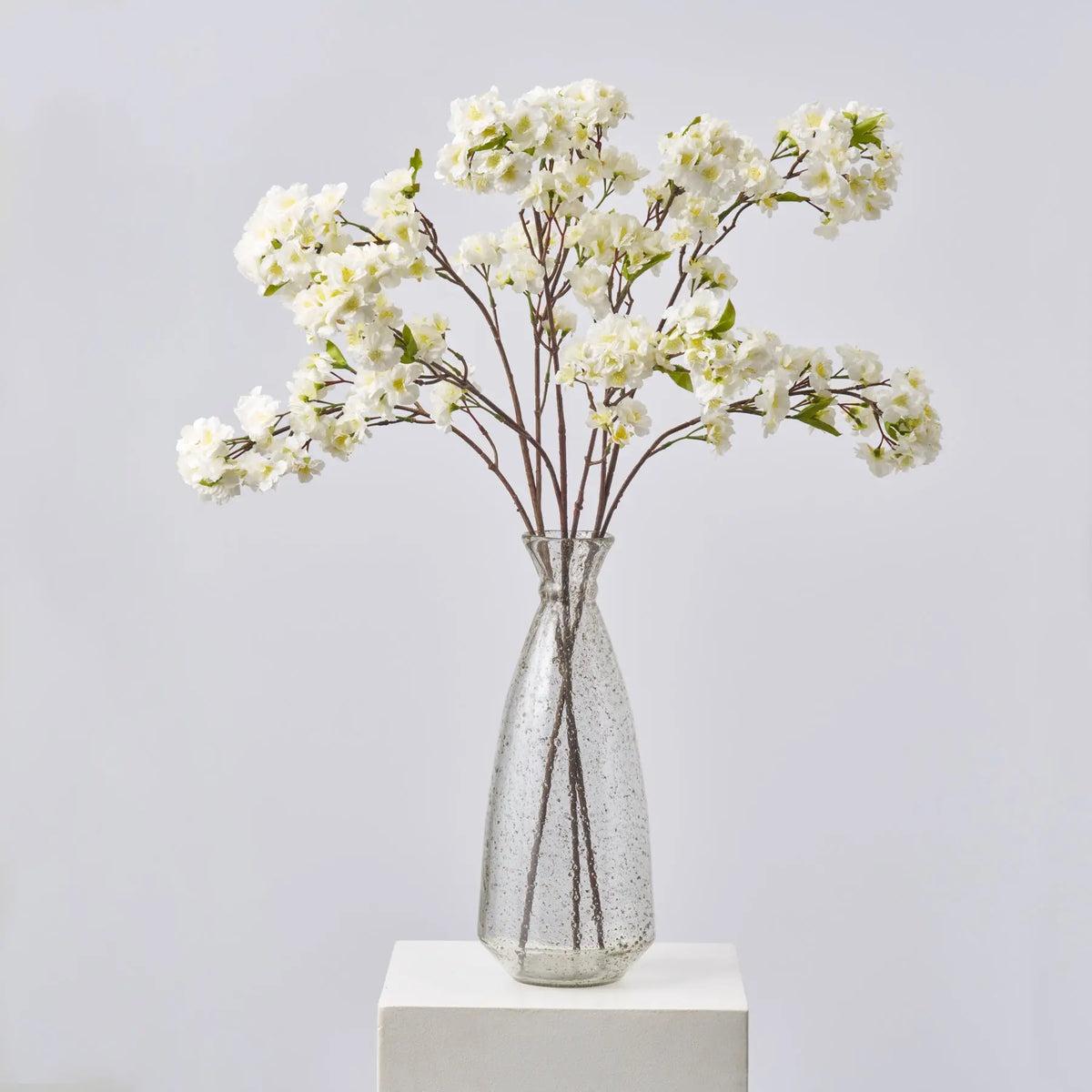 White Faux Cherry Blossom Branch Single Long Stem Floral Spray