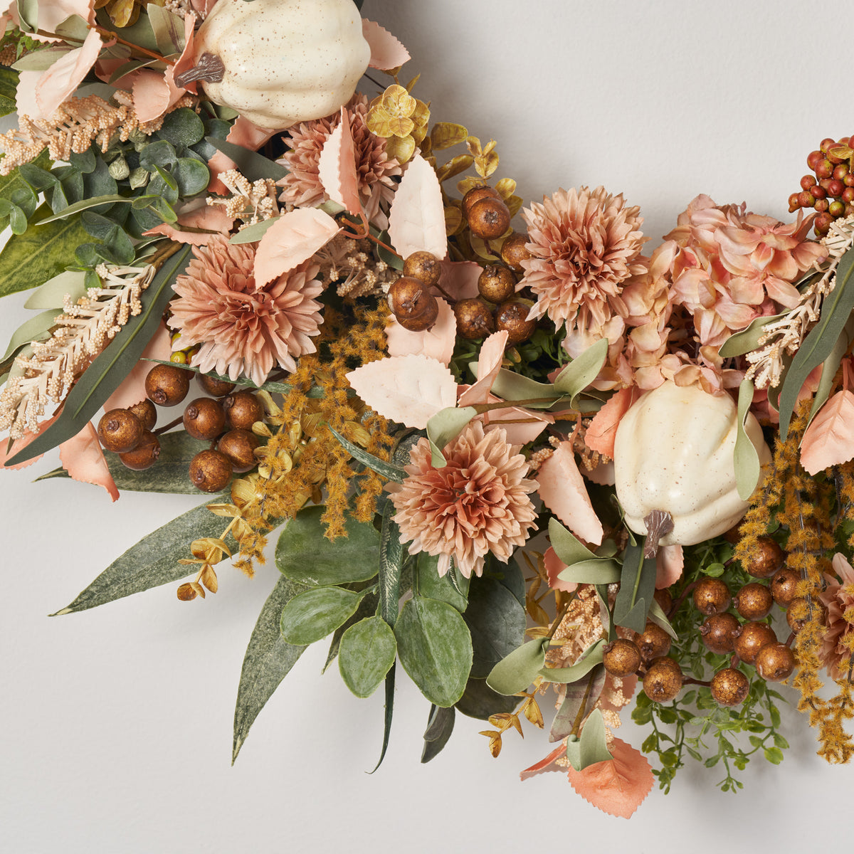 Sonoma's Harvest Festival - Cream Pumpkin, Autumn Hydrangea & Pom Pom Mums  Front Door Fall Wreath