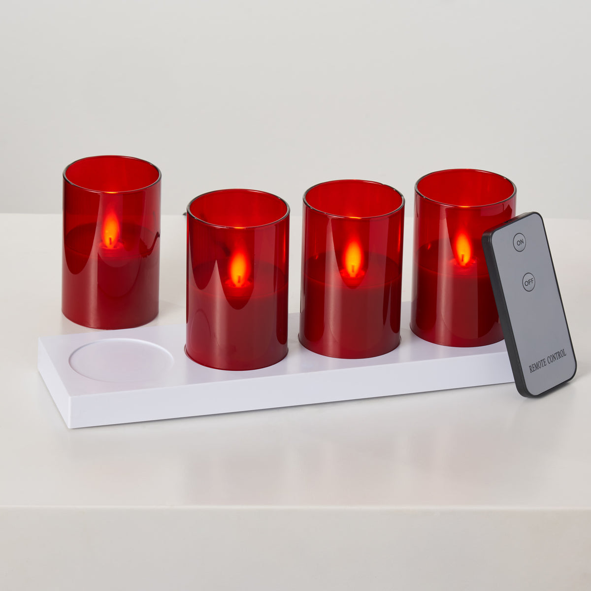 Rechargeable Red Glass Moving Flameless LED Votive Candles with Remote