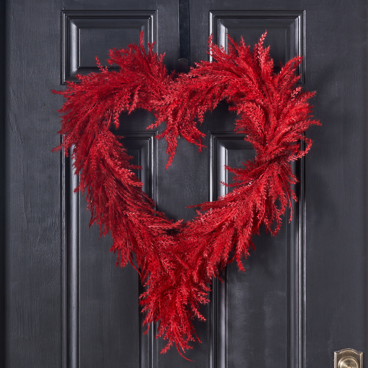 Red Plume Pampas Grass Heart Wreath Everyday Valentine's Day Decor