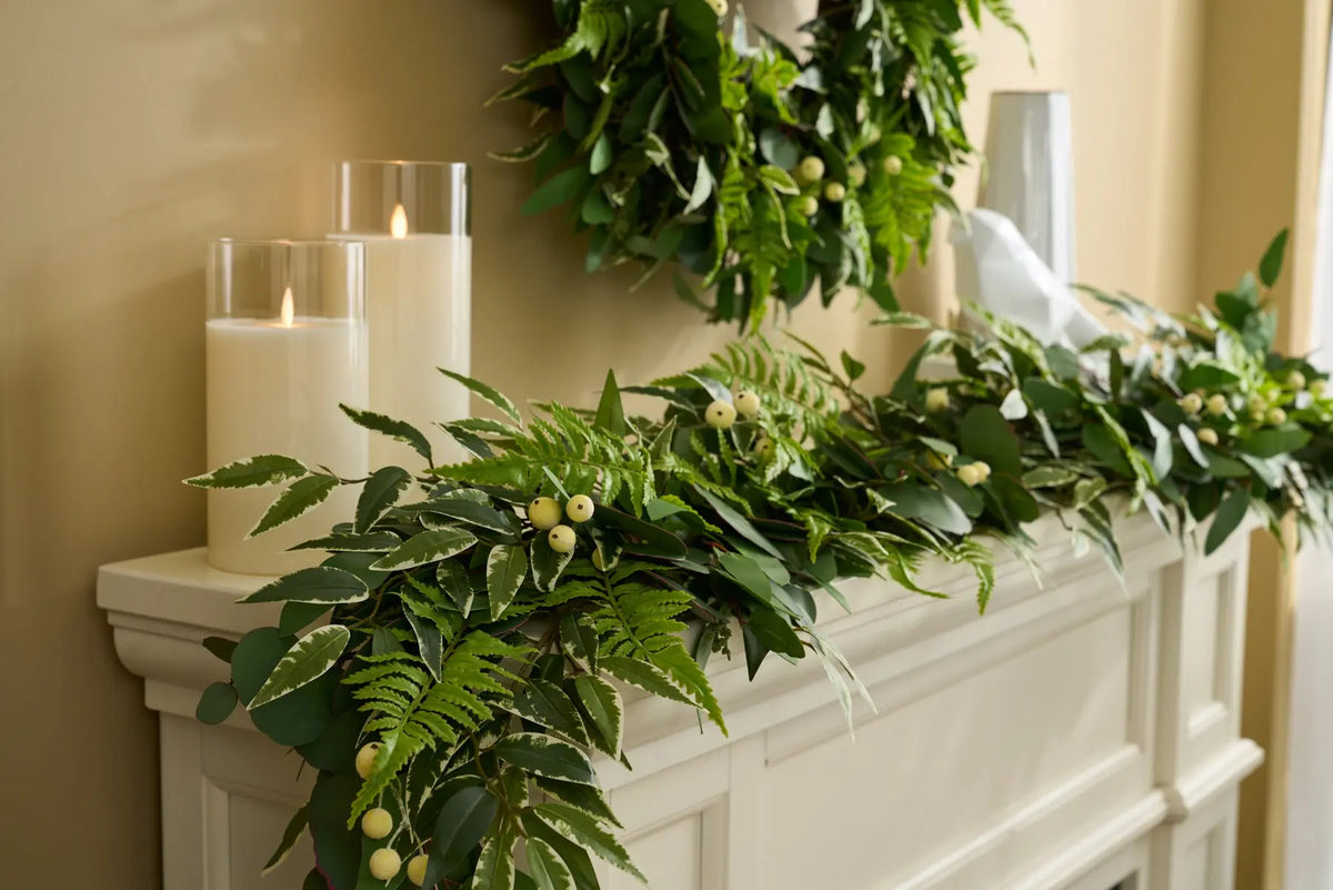 Real Touch Silver Dollar Eucalyptus, Variegated Smilax & Boston