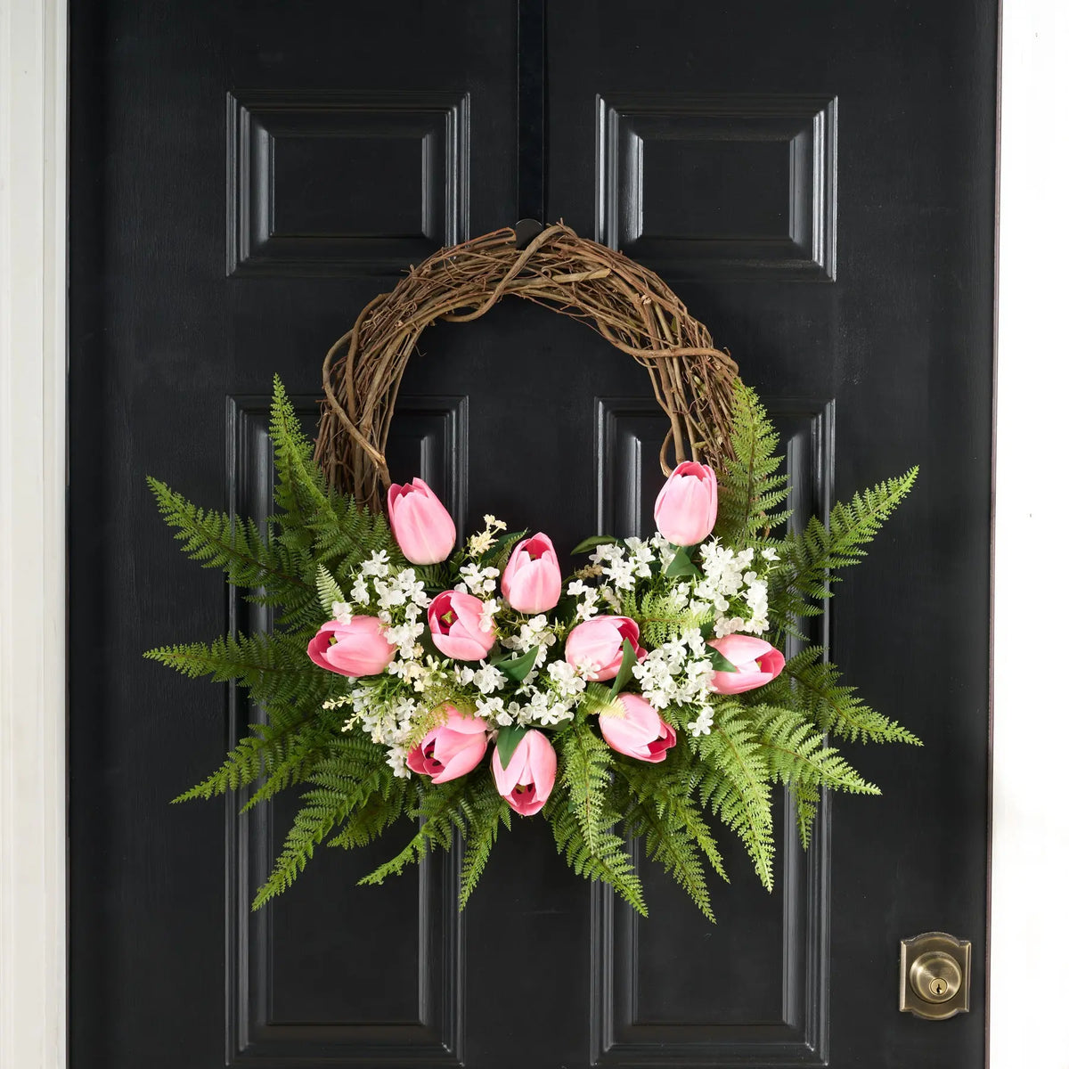Tulip & Fern Half Wreath Door Decor 26