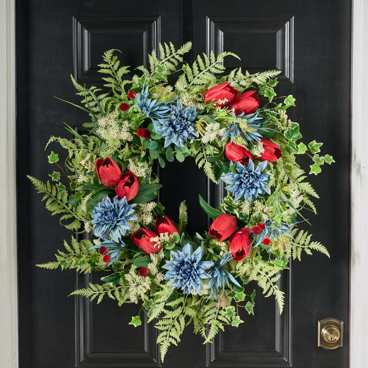 Liberty Dwells - Red Tulip & Blue Hydrangea Blooms Spring Summer