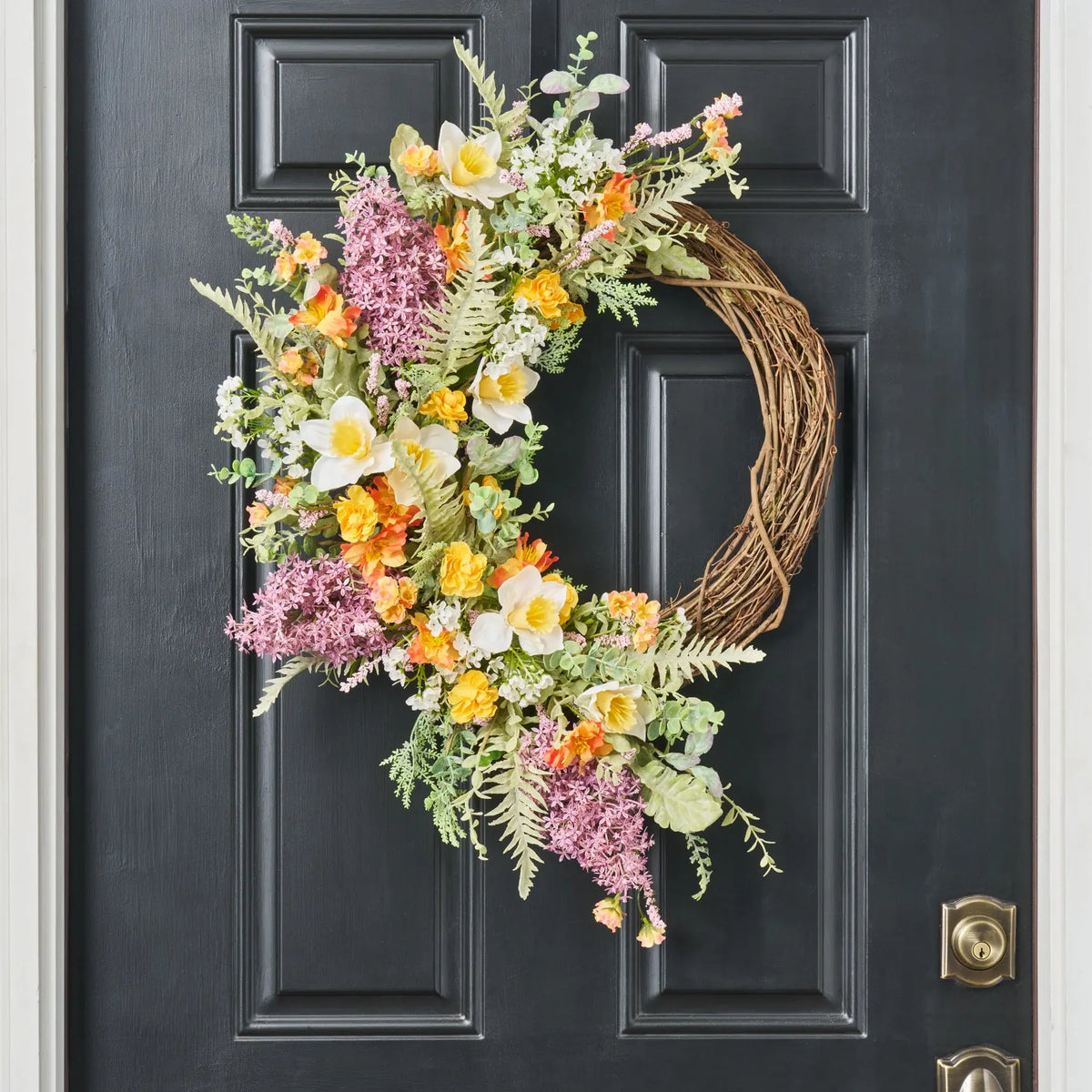 lavender flower wreath Lilac & Daffodil Garden Wreath - Handcrafted USA