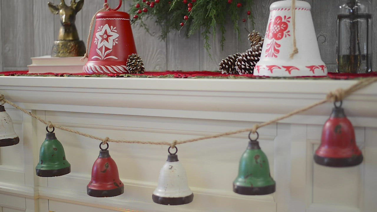 Large Red Metal Christmas Bells in Vintage Farmhouse Style, Set of