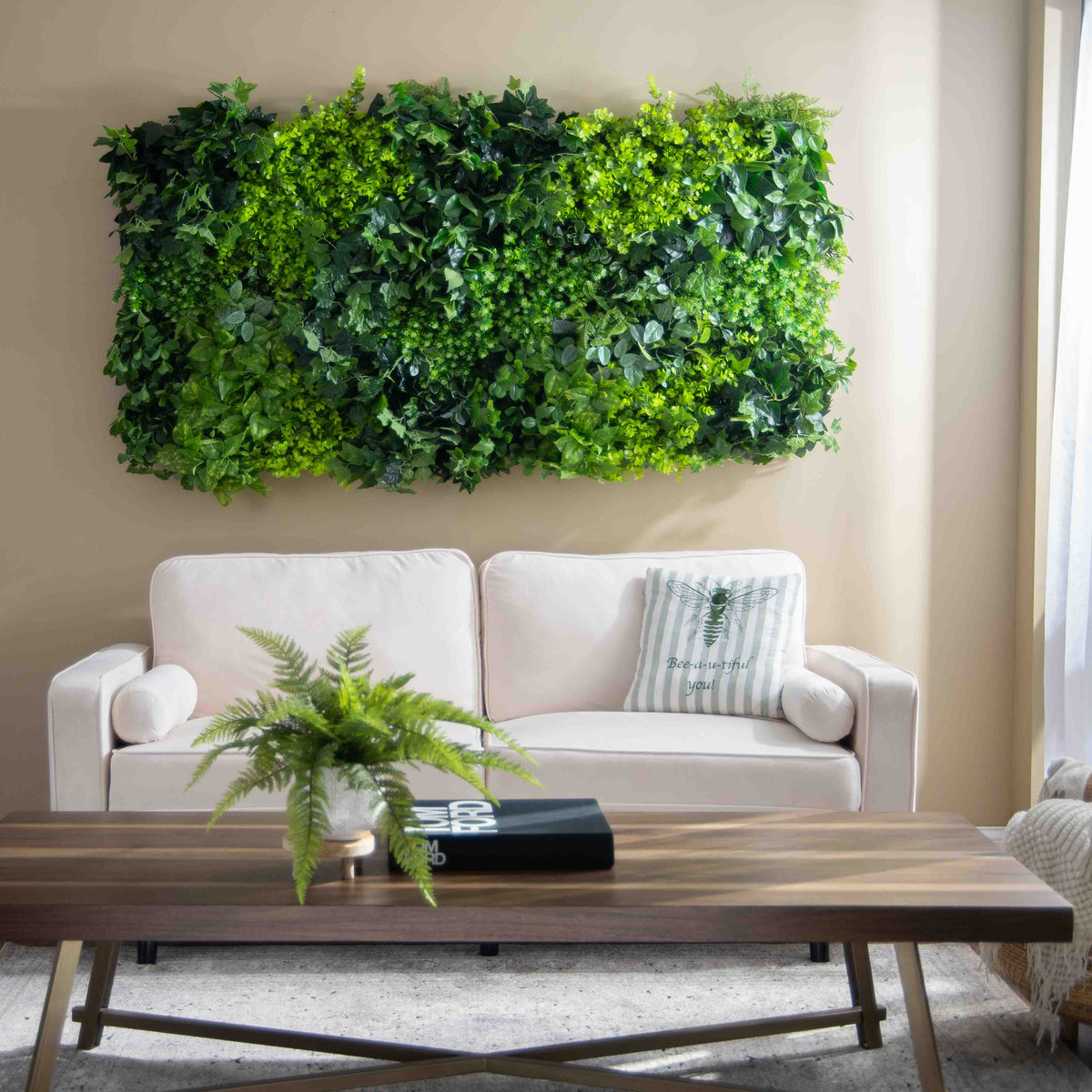 Large Lush Mixed Greens Botanical Garden Square Faux Living Wall
