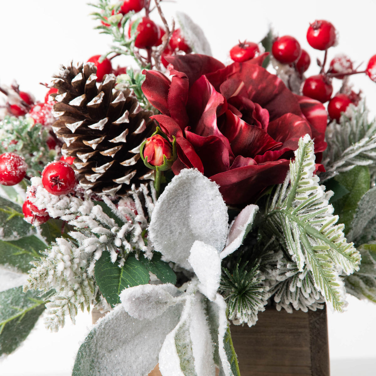 Winter Red Rose, Snowy Lamb's Ear & Holiday Berry Faux Floral
