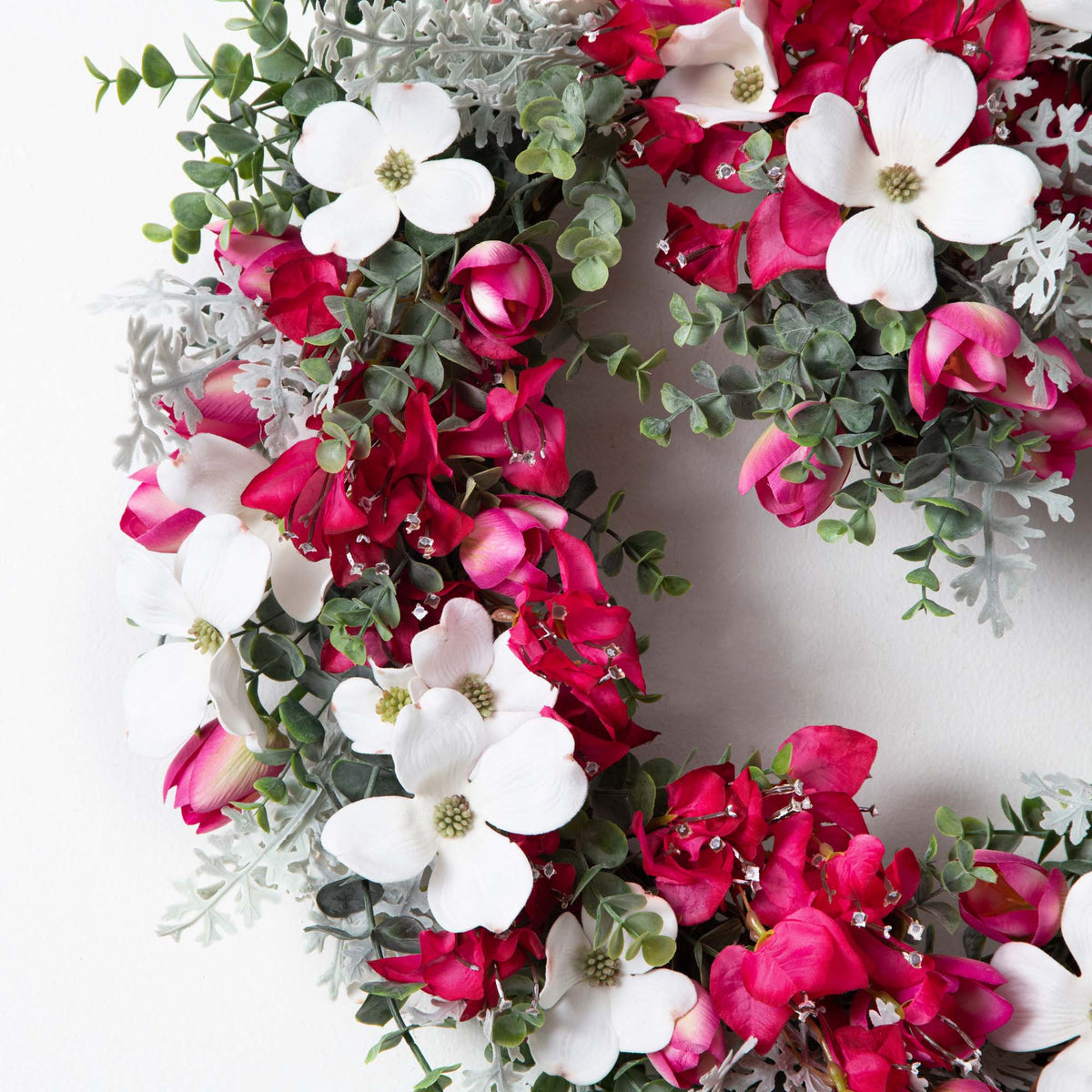 Red Rose, White Dogwood & Ivy Valentine’s Heart Wreath