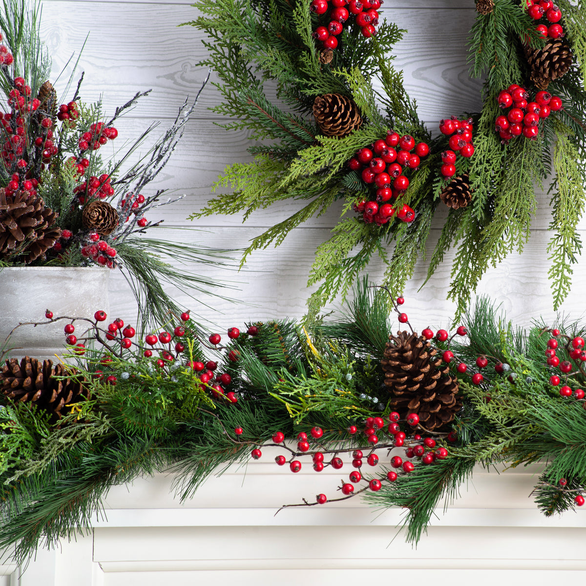 Winter Garland- 5' Frosted Red Berry and Pinecone Garland-Mantle