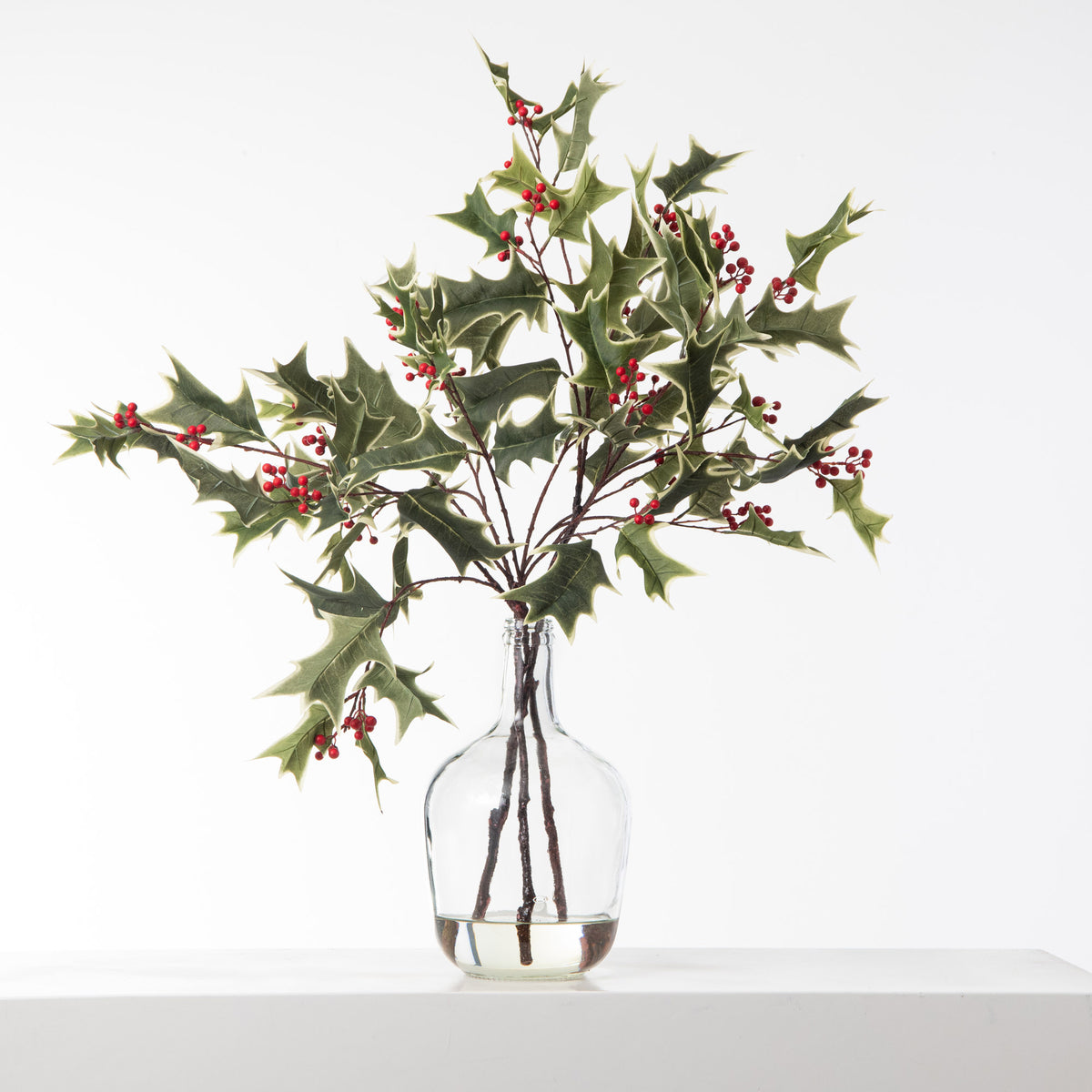 Wild Variegated Holly Berry Branches in Farmhouse Style Jug Vase Christmas  Holiday Water Illusion Arrangement