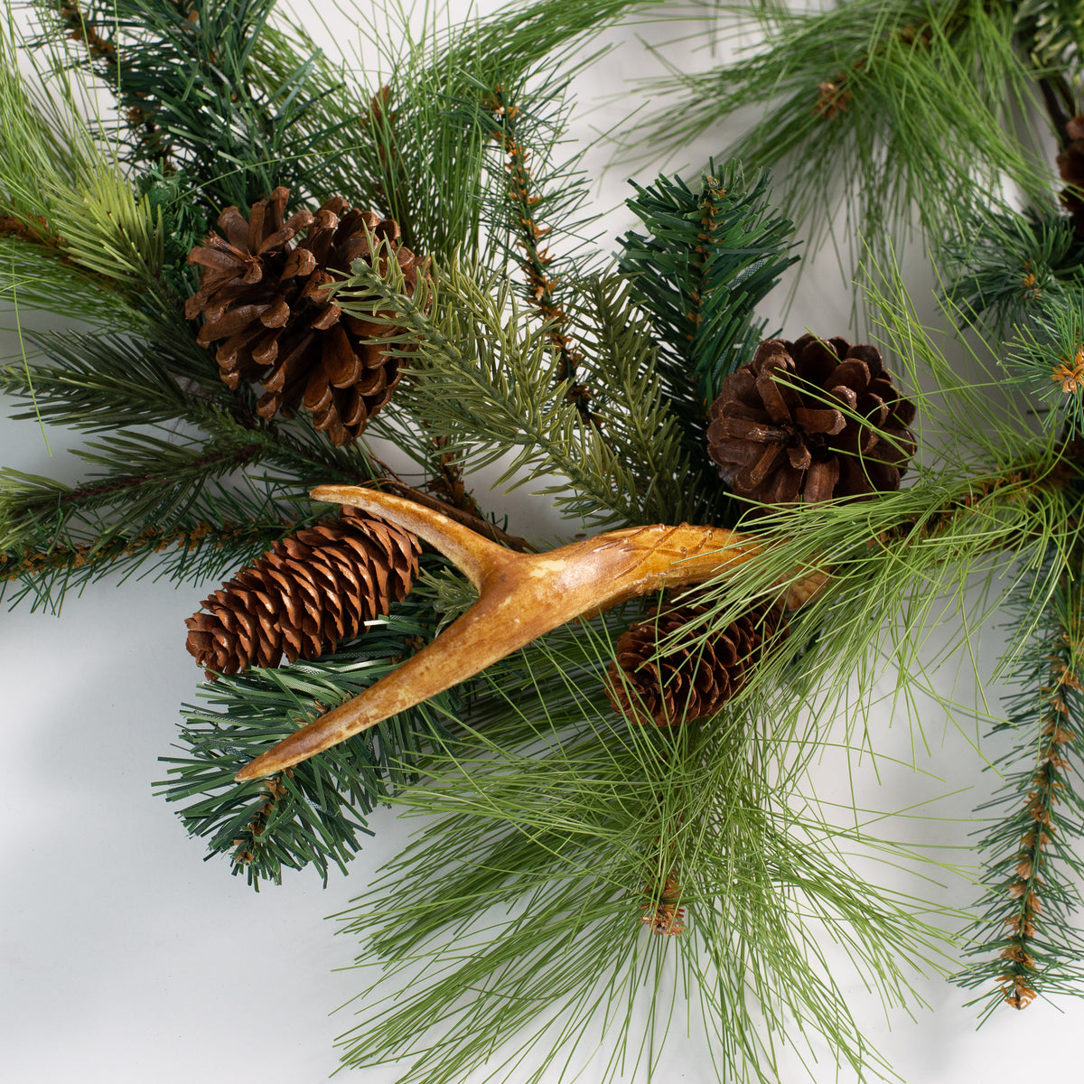 Northern Elk Faux Antler & Winter Pinecone Rustic Christmas Mantle Gar