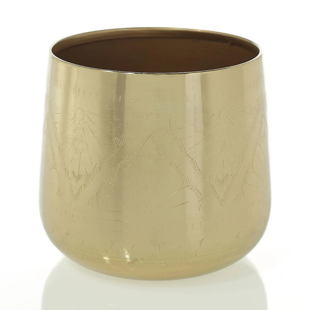 antique gold plant pot Gold Metal Etched Floral Design Vessel Pot