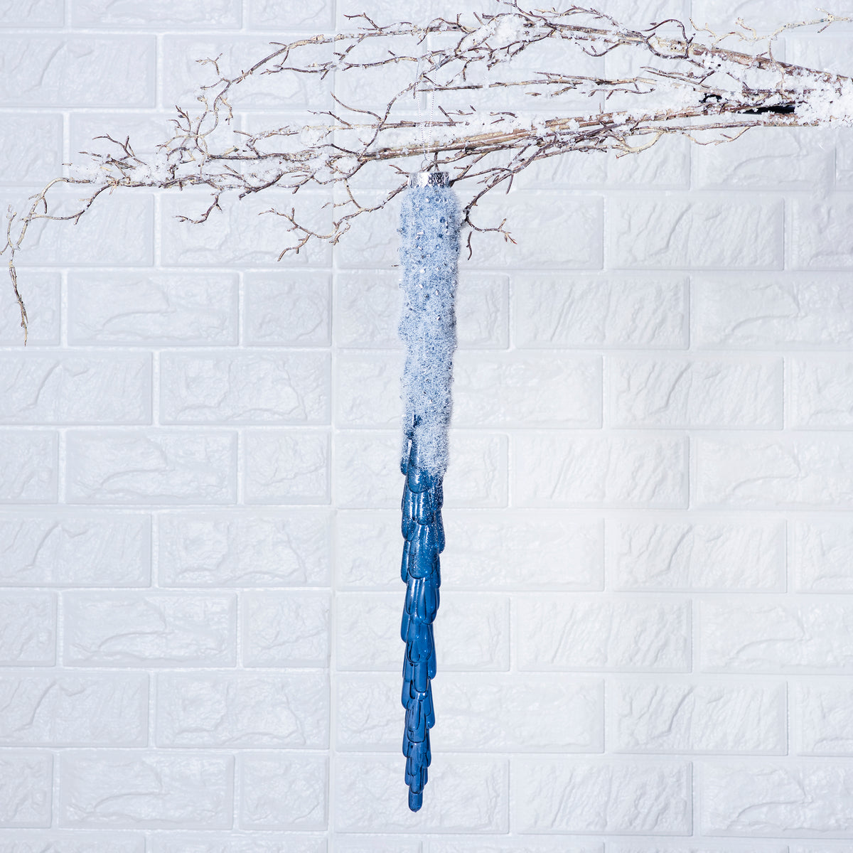 Icy Snowy Midnight Blue Icicle Christmas Ornament- 2 Size Options