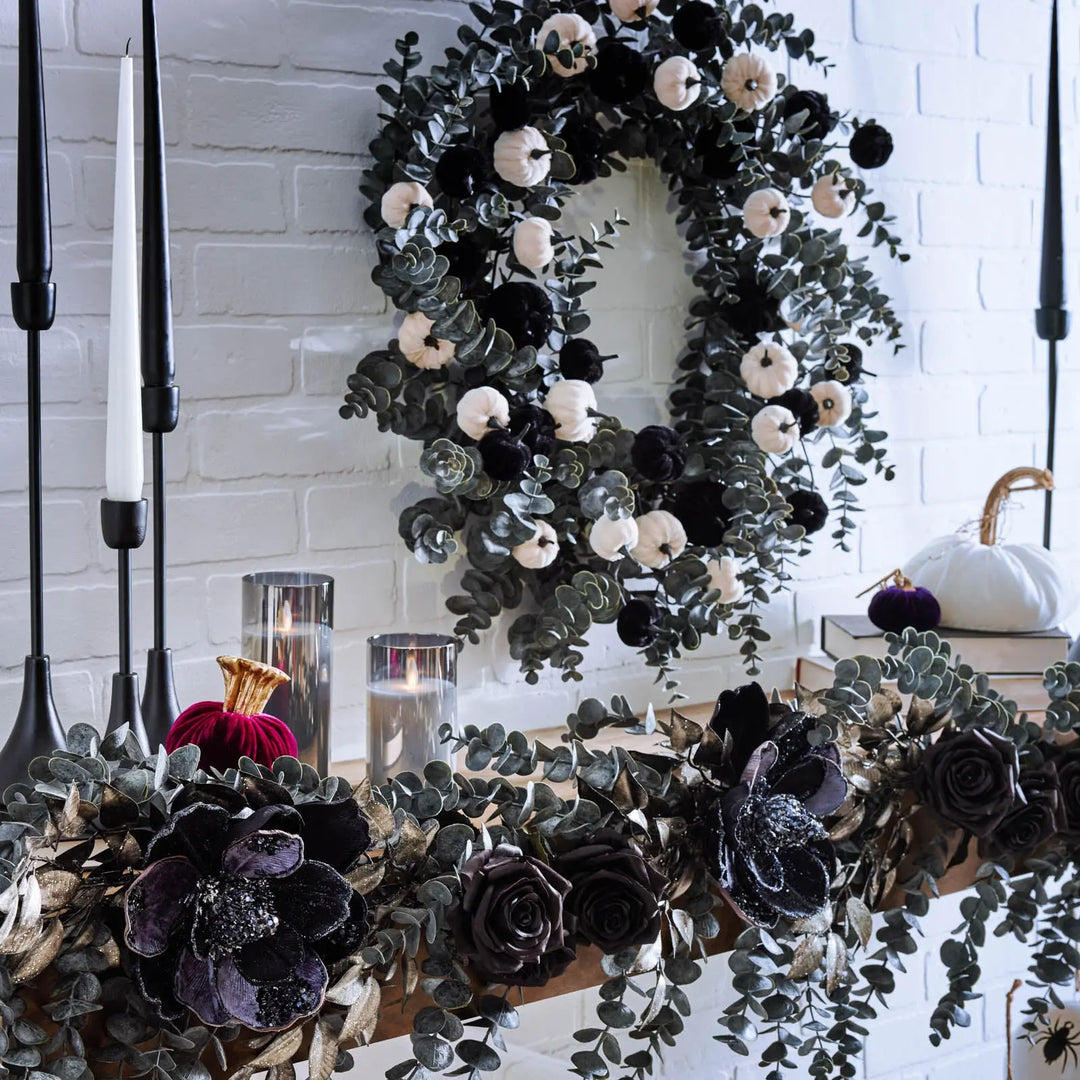 Dark Enchantment - Black & White Velvet Pumpkins with Midnight