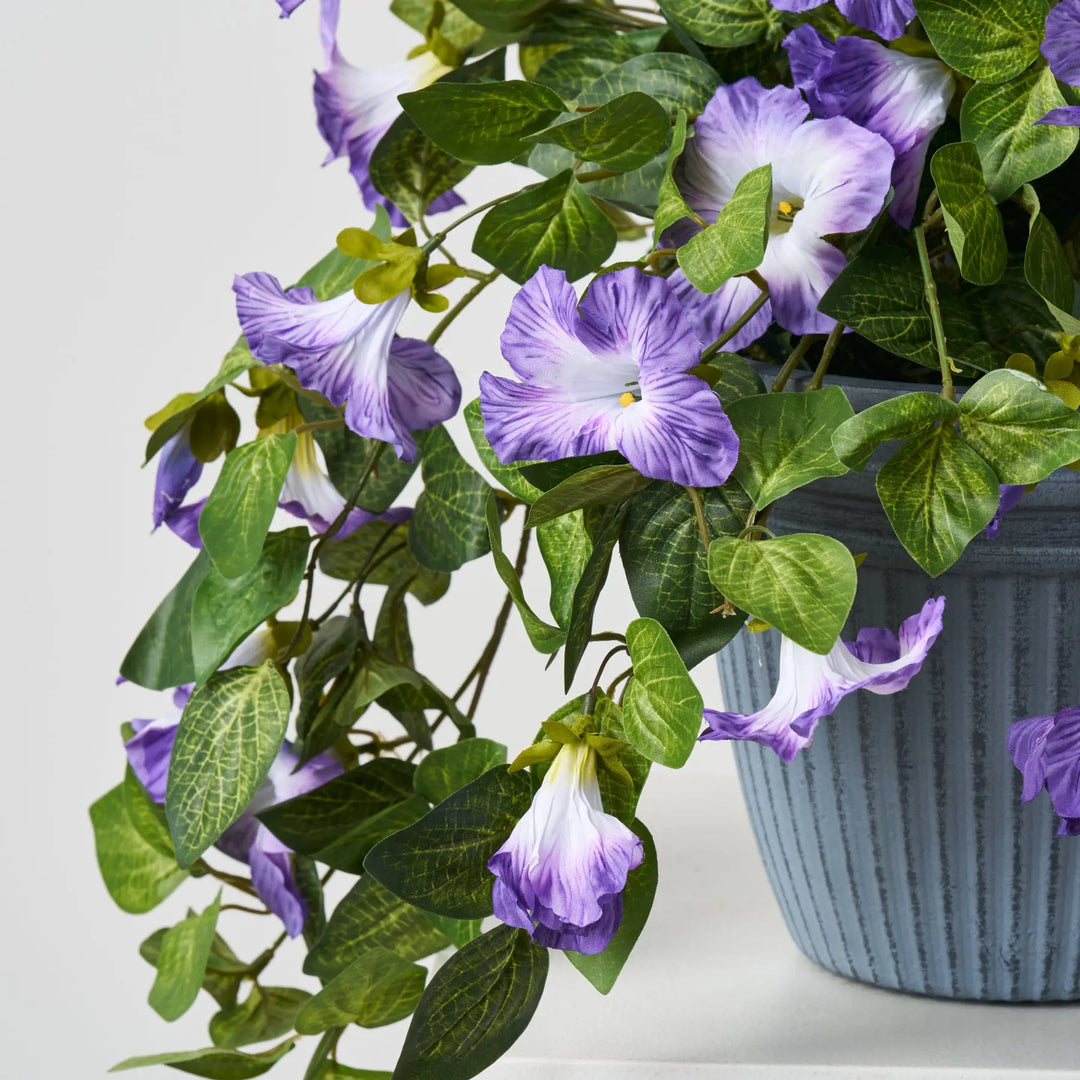 outdoor hanging plant with purple flowers Blooming Purple Petunia Cascade Faux Floral Plant Outdoor Urn Filler –  Darby Creek Trading