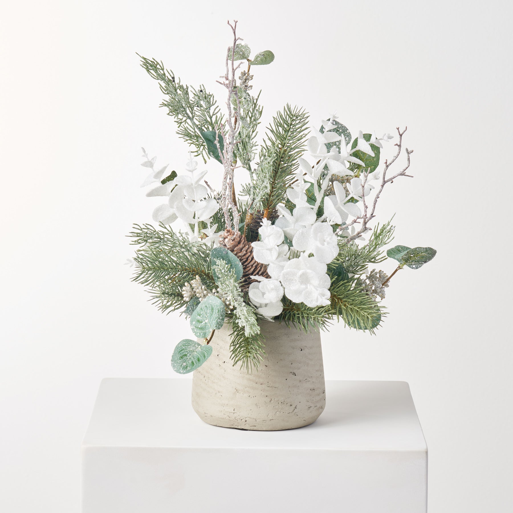 Iced Winter Pine & Eucalyptus with Country Twig Shimmering Holiday