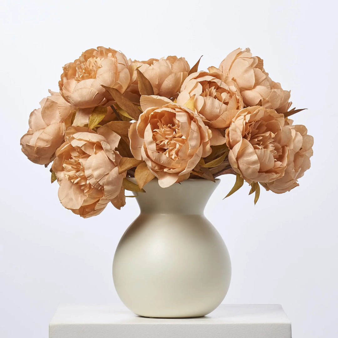 Cafe Au Lait Peonies In Cream Color Rounded Matte Vase Everyday