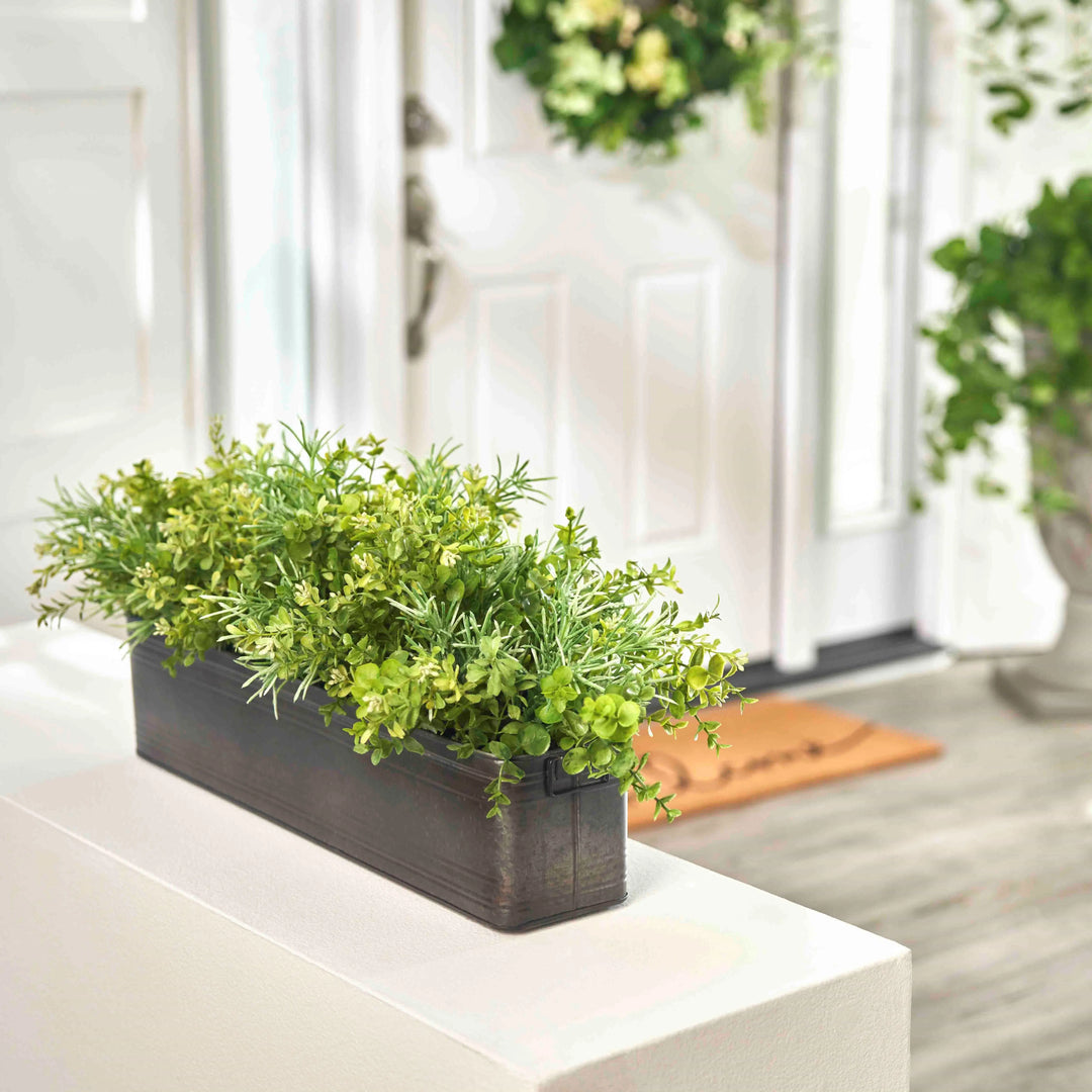 All Seasons Mixed Boxwood Eucalyptus Greenery Everyday Window Planter Box  Arrangement