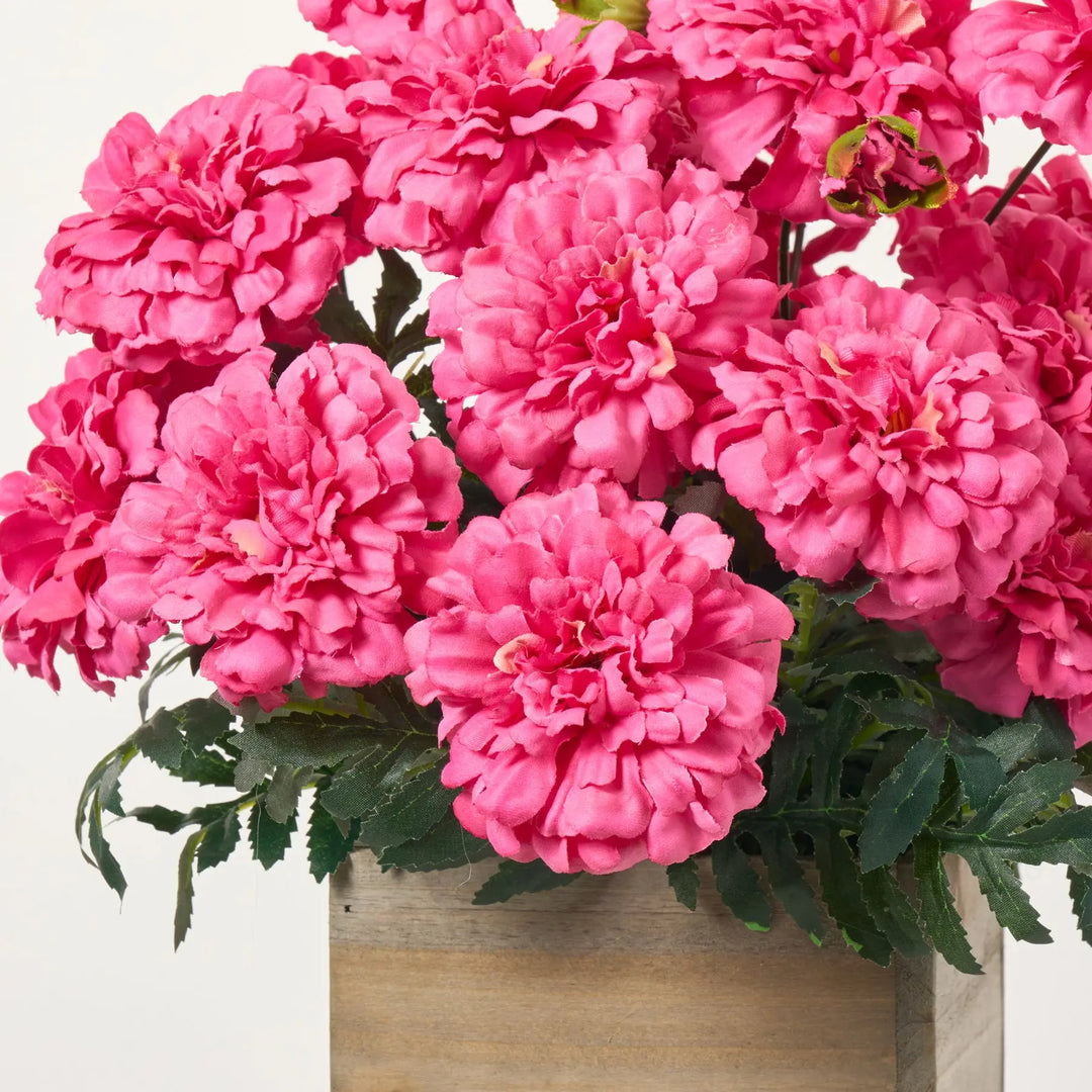 Faux Marigold Blooms Arrangement in Small Planter Box - Available