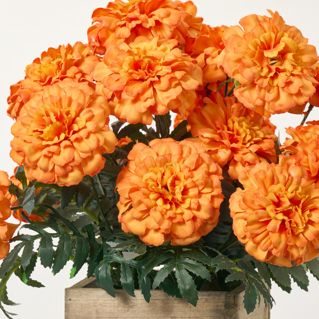 Faux Marigold Blooms Arrangement in Small Planter Box - Available