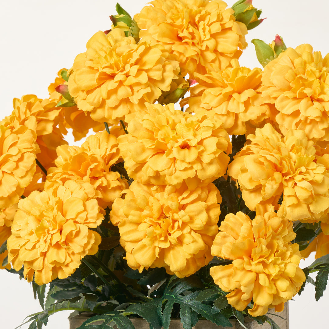 Faux Marigold Blooms Arrangement in Small Planter Box - Available