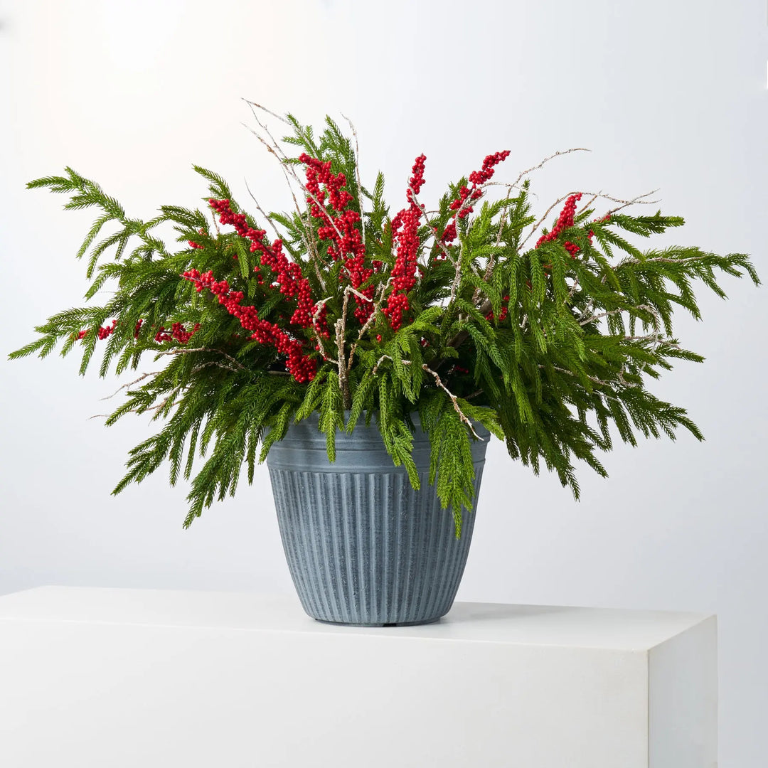 Snowy Twig & Norfolk Pine Outdoor Urn Filler - Large Winter
