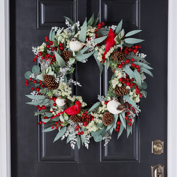 Birds & Berries Cardinal Pinecone Winter Holiday Wreath – Darby Creek  Trading