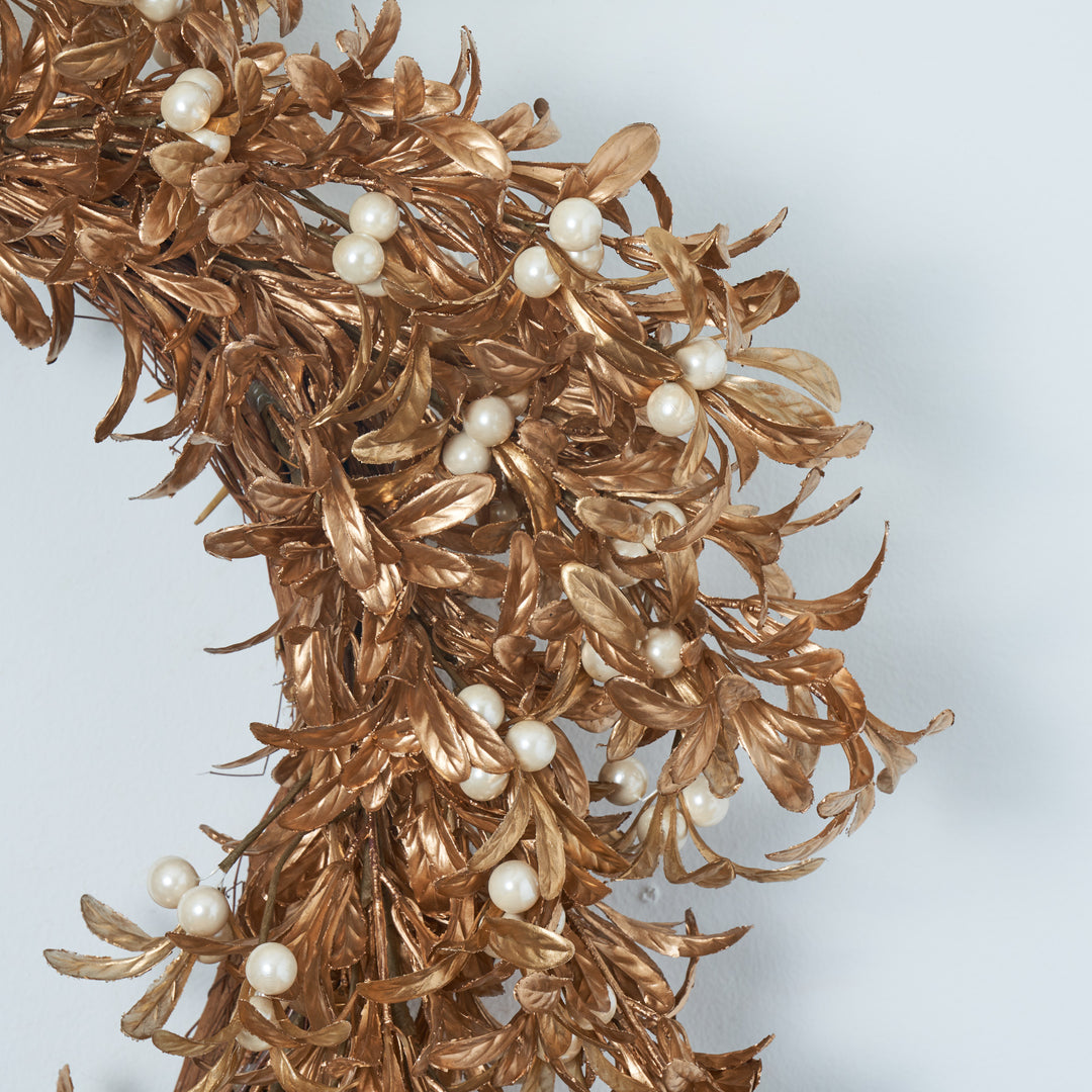 Shiny Metallic Gold Boxwood & Pearl White Mistletoe Berry