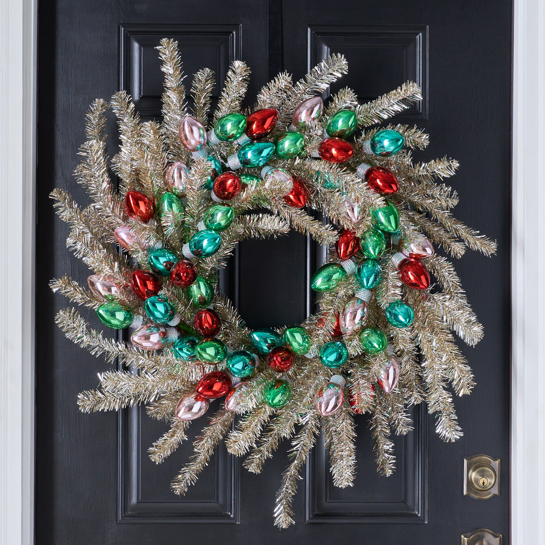 　Decorated Christmas Wreath Razzle Dazzle Christmas - Gold & Silver Tinsel Wreath with Vintage