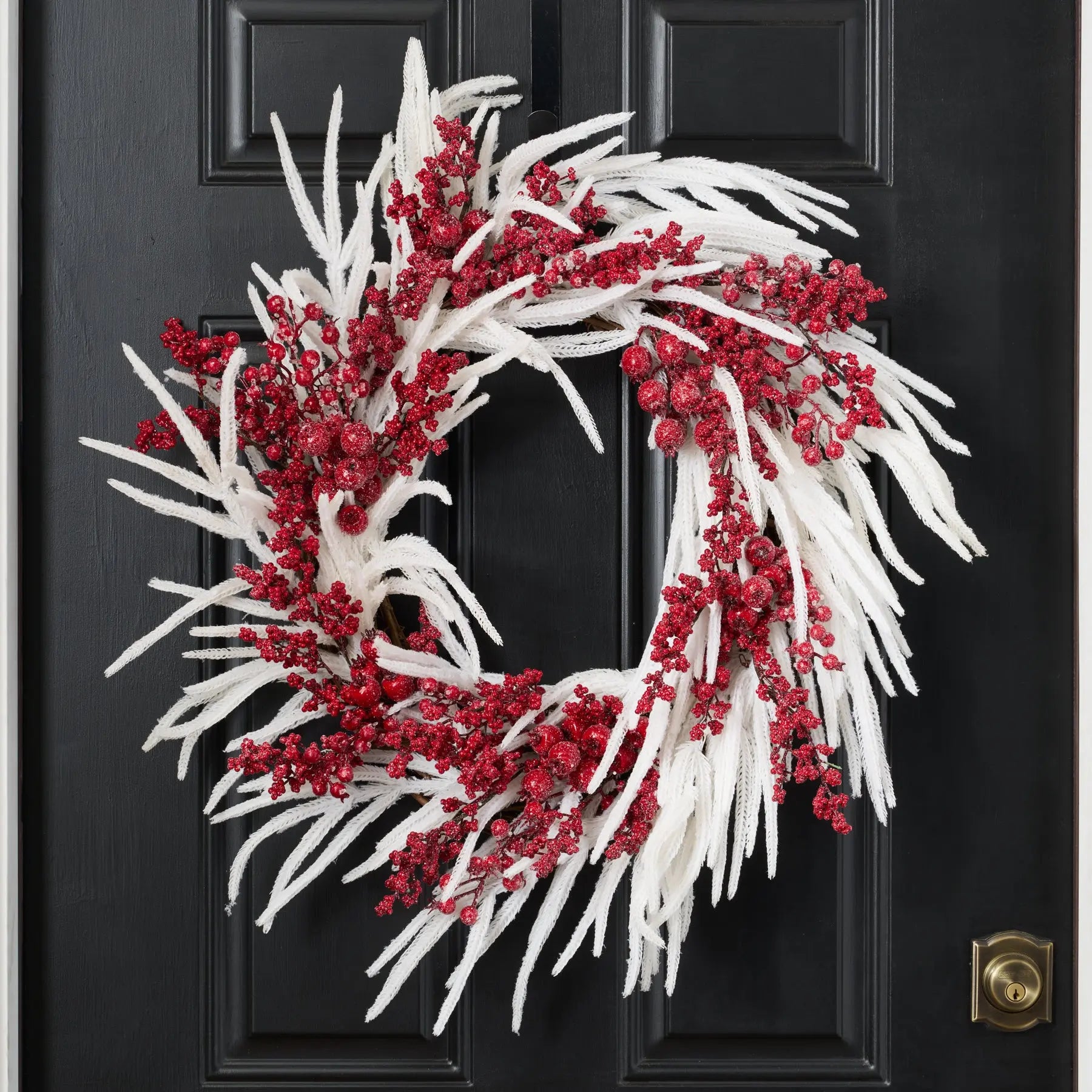 Iced Red Berry Norfolk Wreath - White Pine Christmas Front Door