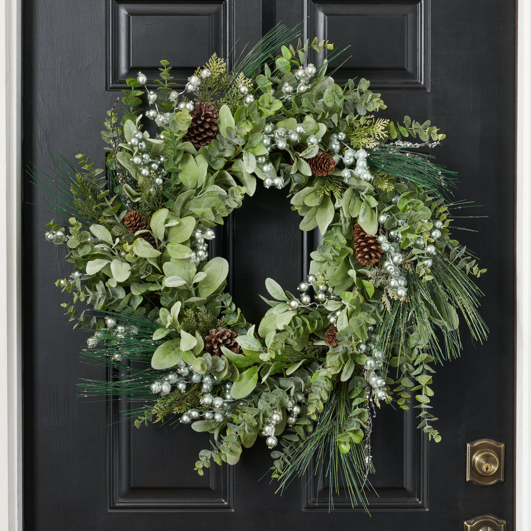 Frosted Eucalyptus, Metallic Blue Tinsel Berry \u0026 Frosted Long Needle P –  Darby Creek Trading, image size:1080x1080