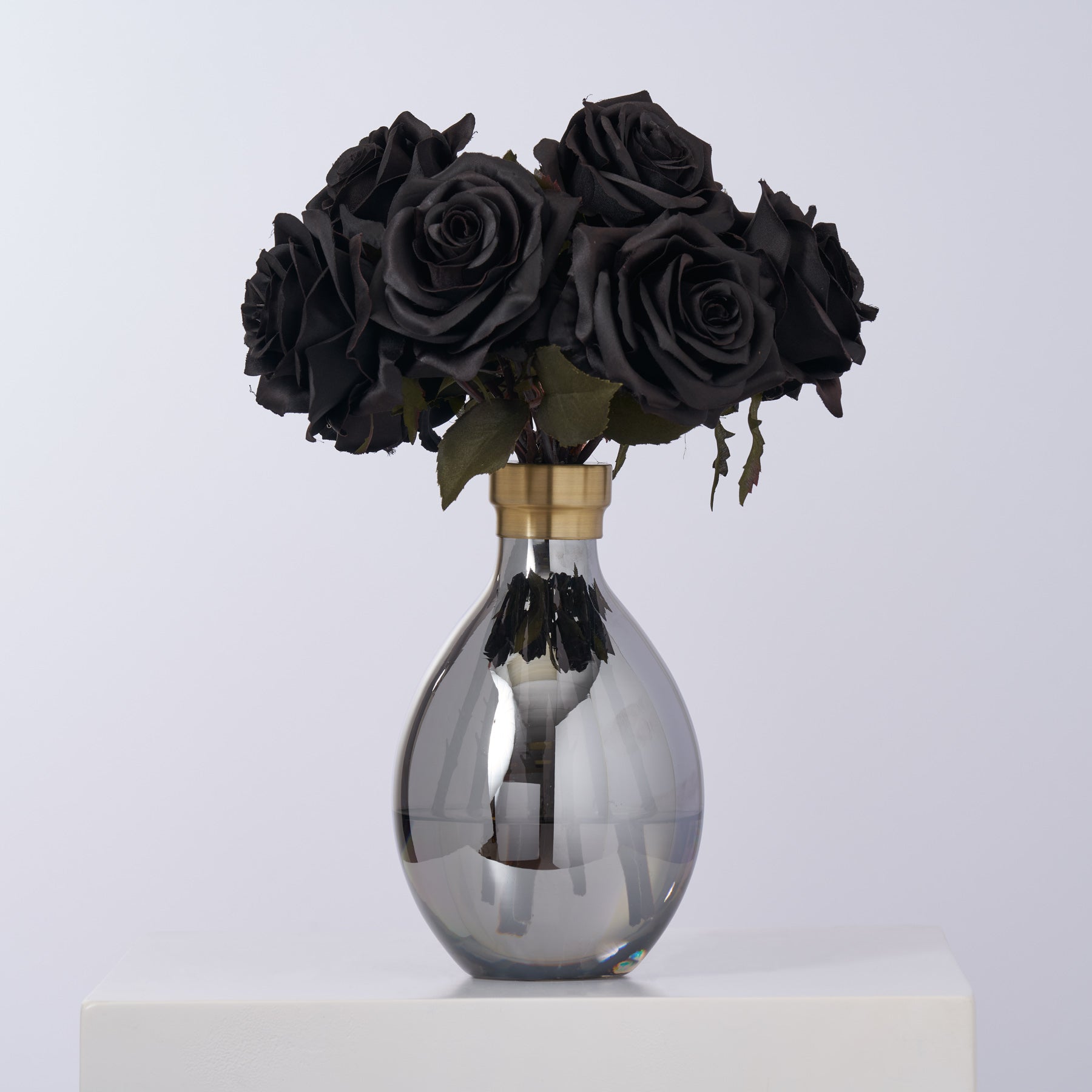 Black Magic Rose Bouquet in Smoke Glass Bottle Vase Halloween Fall Flo ...