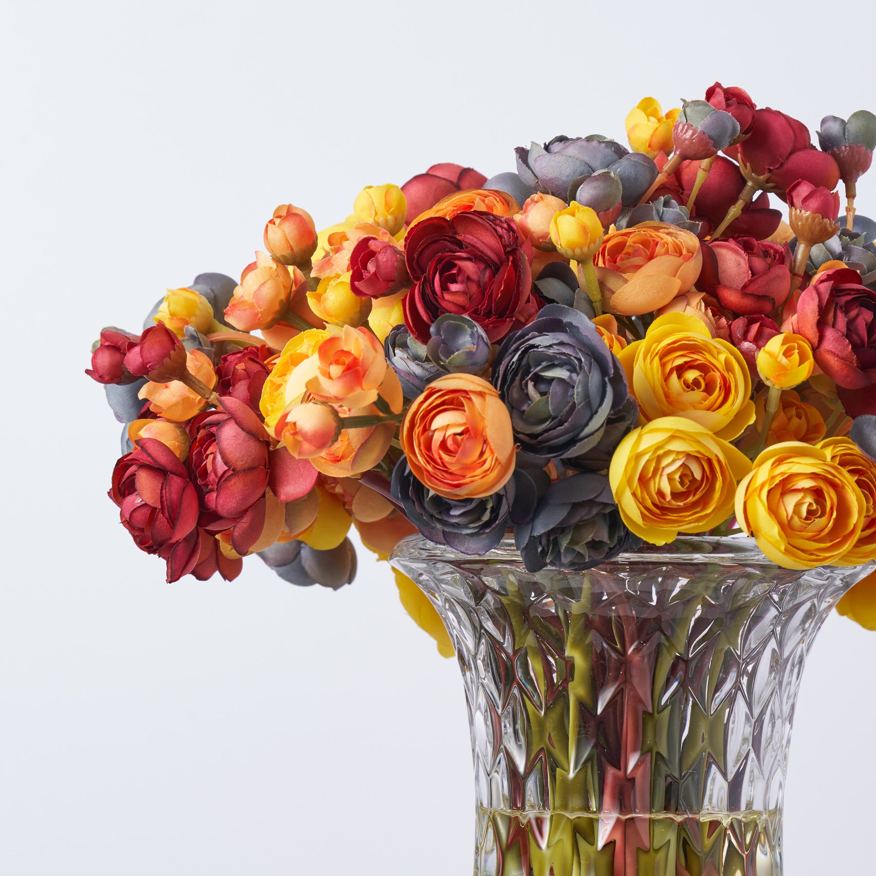 Autumn Mix Rainbow Ranunculus In Cut Glass Style Footed Urn Vase Fall ...