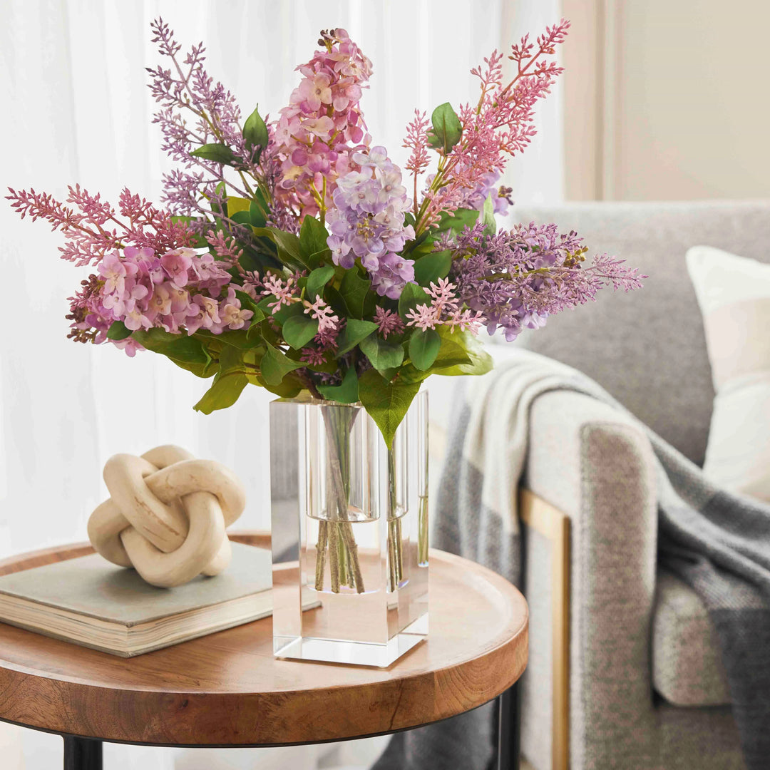 Real Touch Purple & Lavender Seeding Lilac Blooms In Crystal Cut
