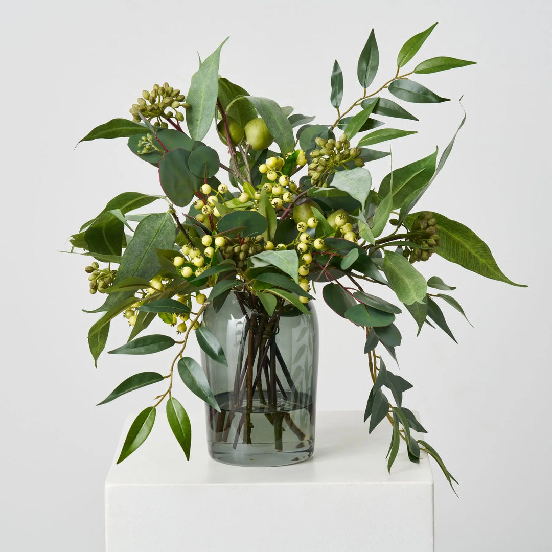 seed pod flower arrangement Lifelike Seed Pod Needle Leaf & Silver Dollar Eucalyptus, Smilax & – Darby  Creek Trading