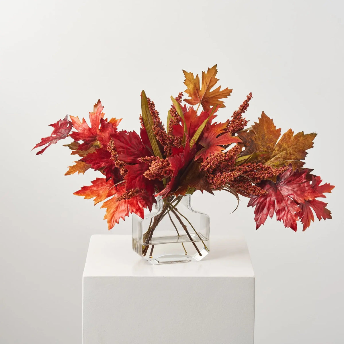 Mixed Fall Brown & Burgundy Red Maple Leaf & Rust Astilbe in Factice ...
