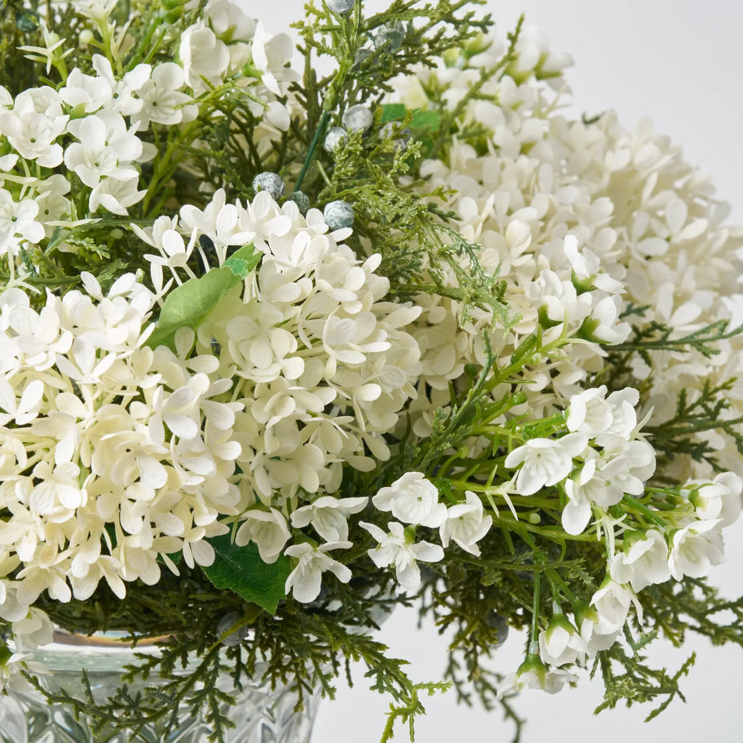 white berry lily Lifelike White Snowball Blooms & Winter Juniper Berry Greenery in – Darby Creek Trading
