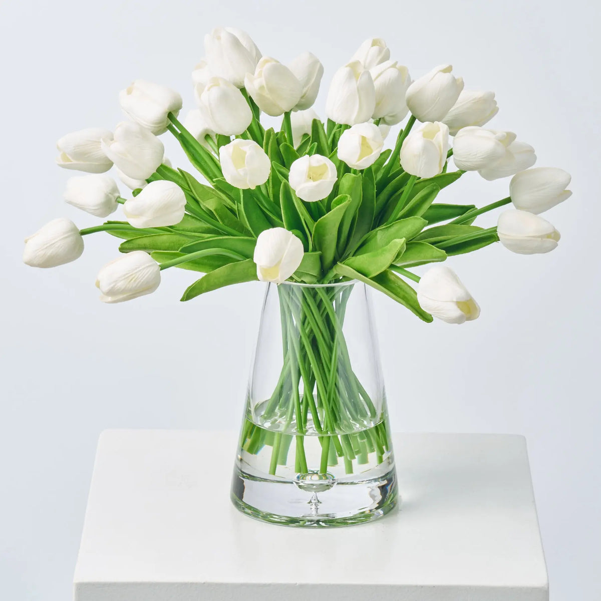 Lifelike Real Touch White Mini Tulip Blooms in Pyramid Vase Everyday ...
