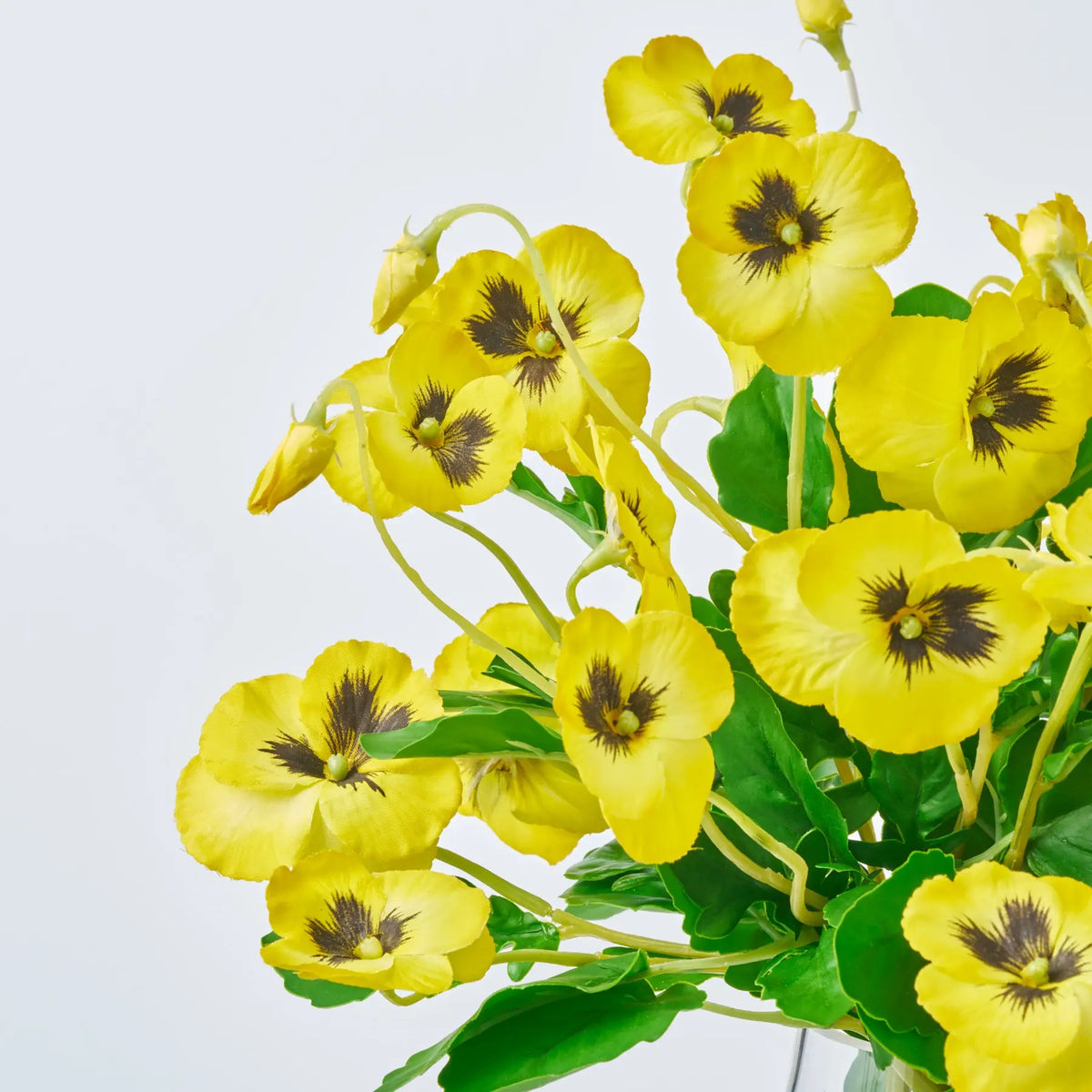 Lifelike Yellow Pansy Blooms in Pyramid Vase Spring Faux Floral Water ...